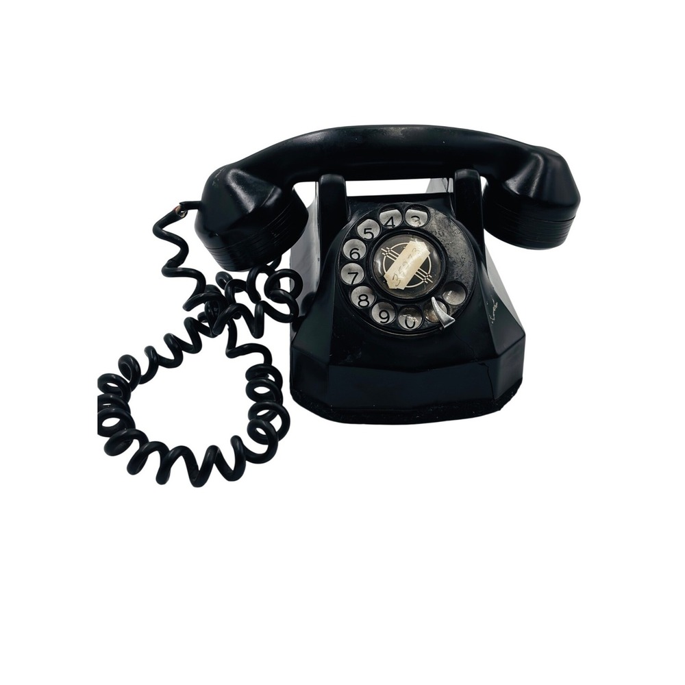 Vintage BAKELITE tested Black Rotary Dial Telephone Art Deco cRAcK